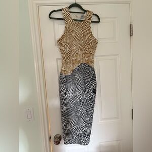 H&M Gold and Navy Sleek MIDI Dress - Size S